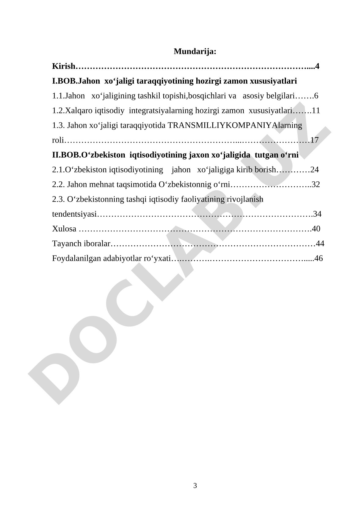 JAHON XOʻJALIGI TARAQQIYOTINING HOZIRGI ZAMON XUSUSIYATLARI