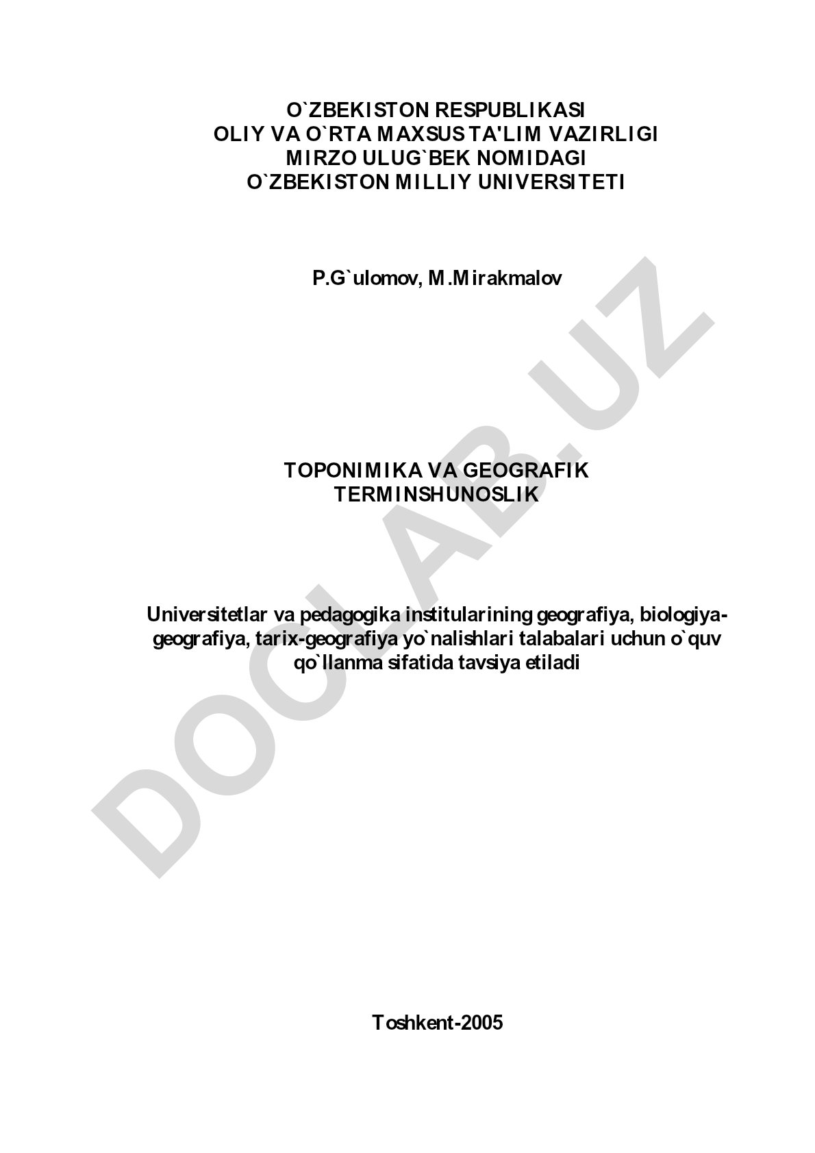 Toponimika va geografik terminologiya