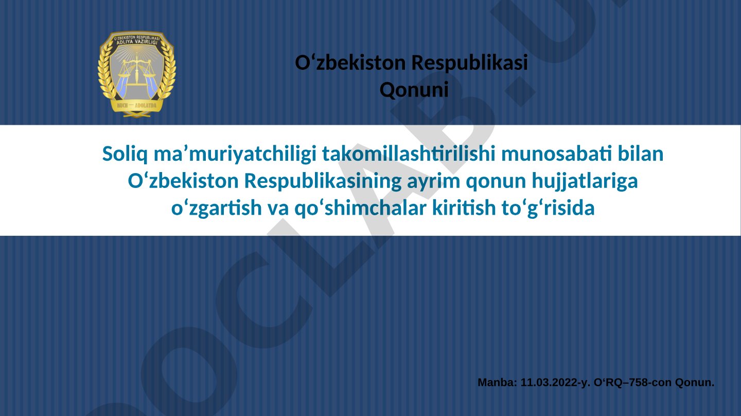 Soliq maʼmuriyatchiligi takomillashtirilishi munosabati bilan qonunlarga oʻzgartirishlar kiritish