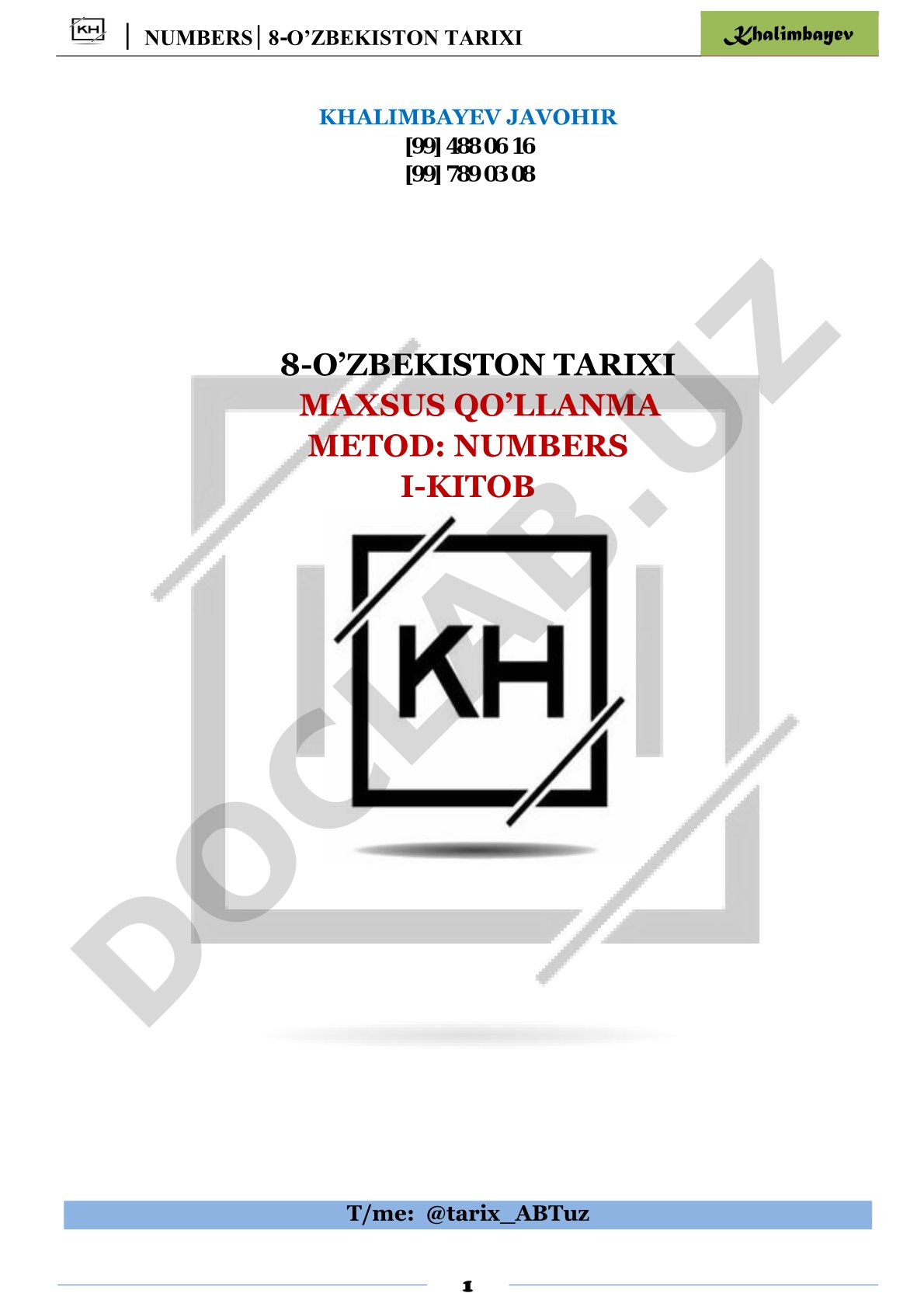 8-sinf O'zbekiston tarixi maxsus qo'llanma (NUMBERS metodi)
