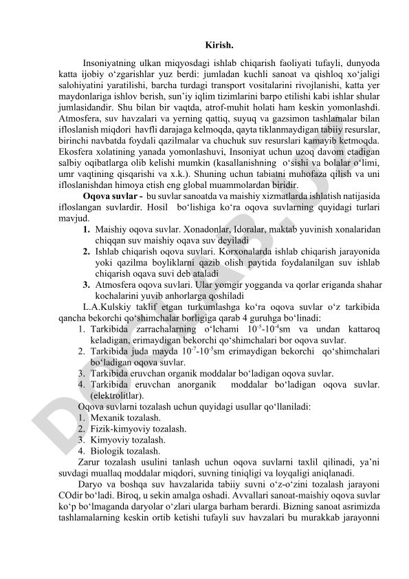 Atrof-muhit ifloslanishi va oqova suvlar muammosi