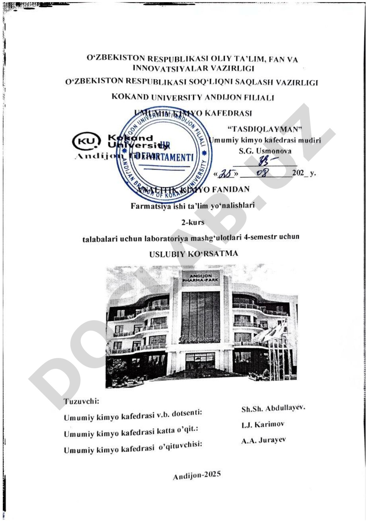 Analitik kimyo fanidan laboratoriya mashg‘ulotlari