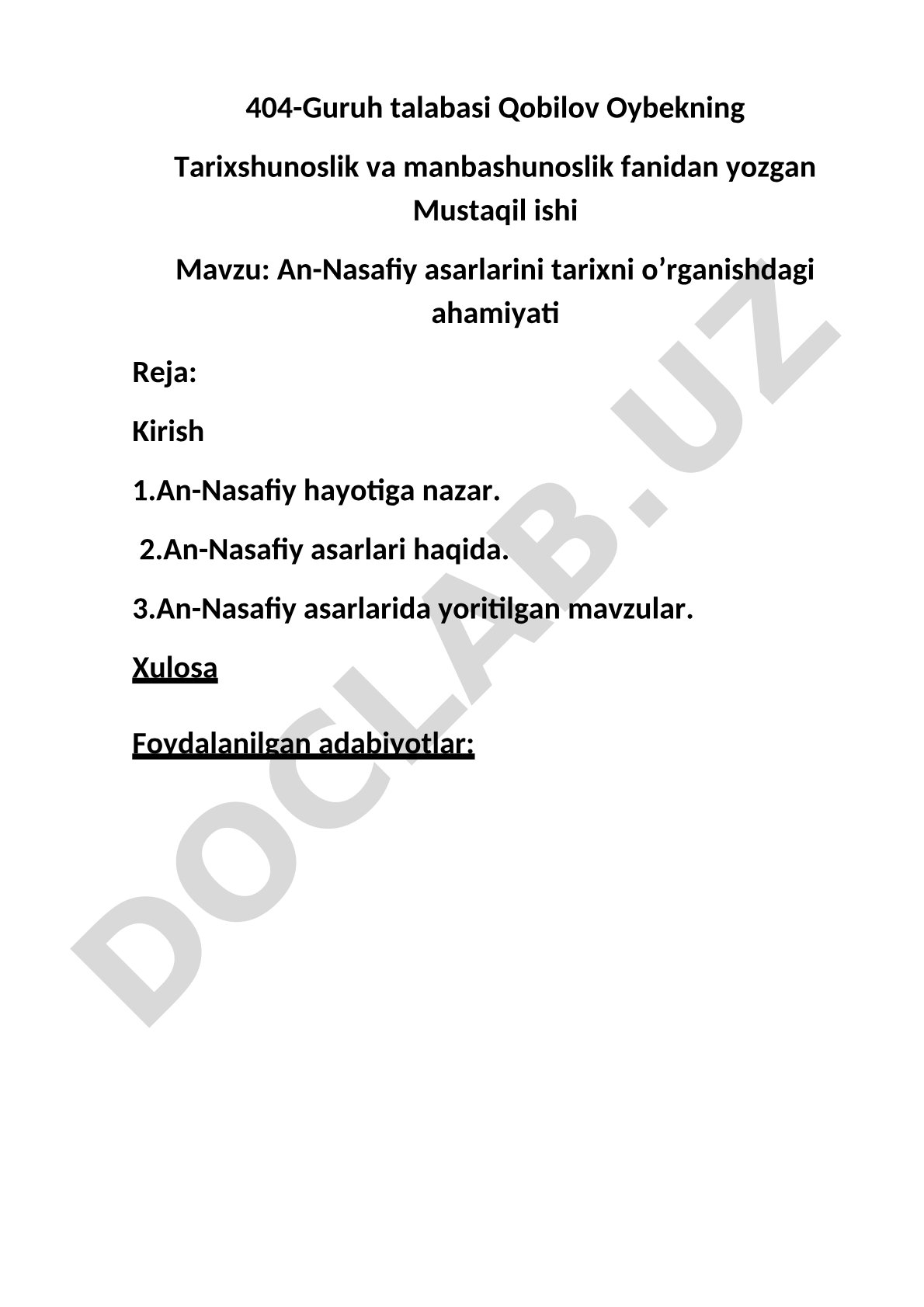An-Nasafiy asarlarini tarixni o'rganishdagi ahamiyati