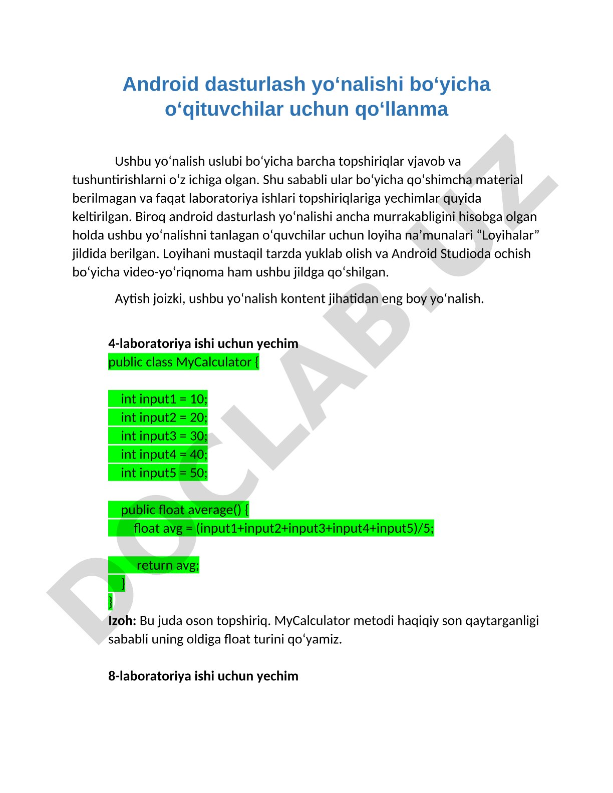 Android dasturlash yo‘nalishi bo‘yicha o‘qituvchilar uchun qo‘llanma