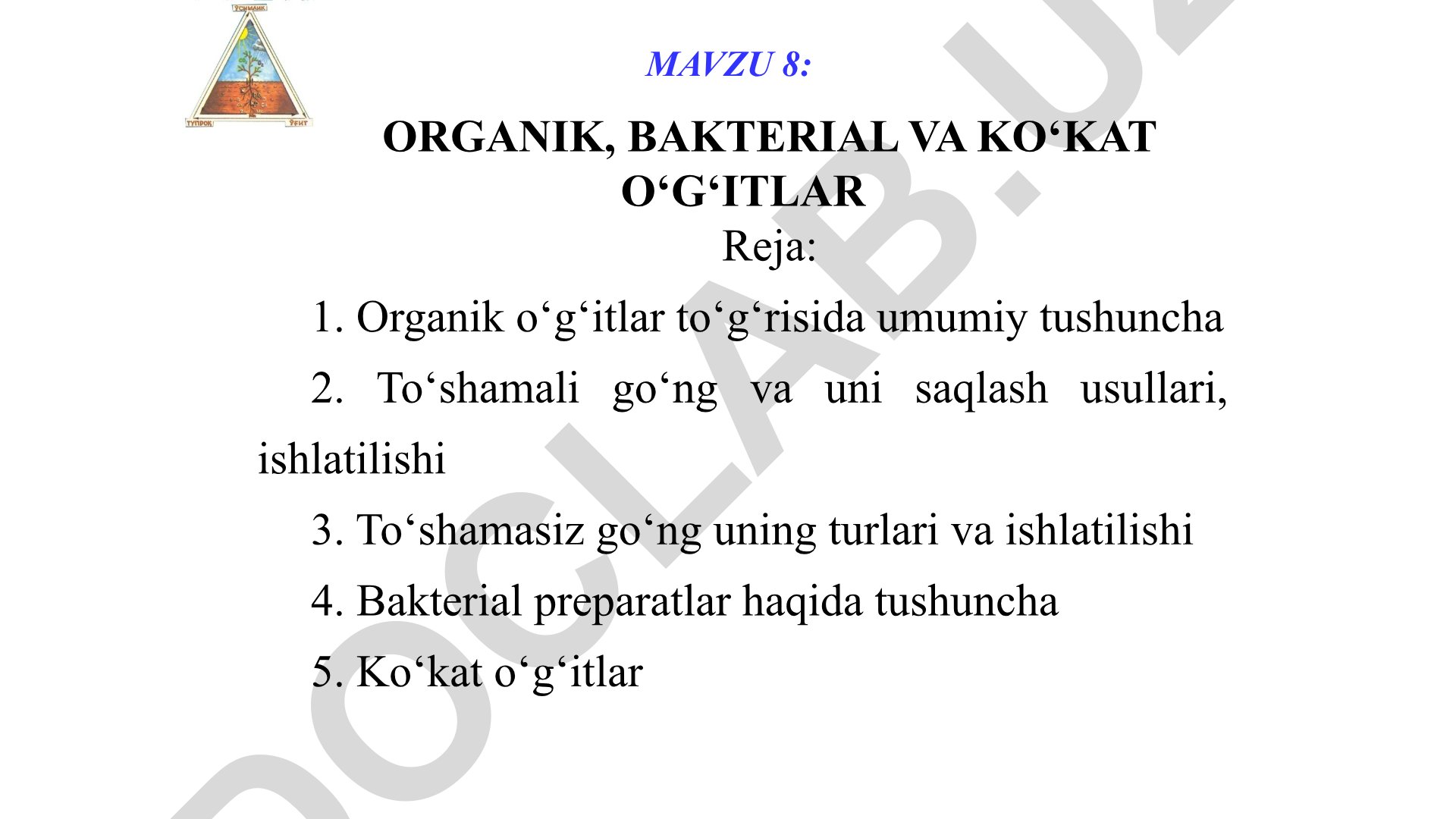 Organik, bakterial va ko‘kat o‘g‘itlar