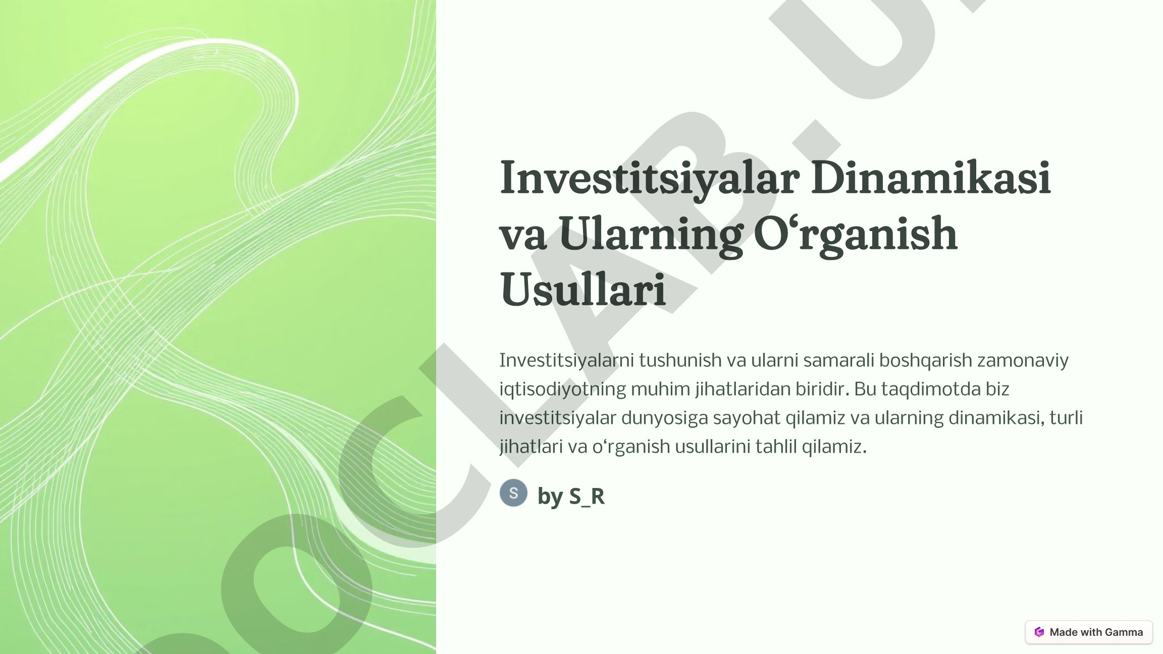 Investitsiyalar Dinamikasi va Ularning O‘rganish Usullari