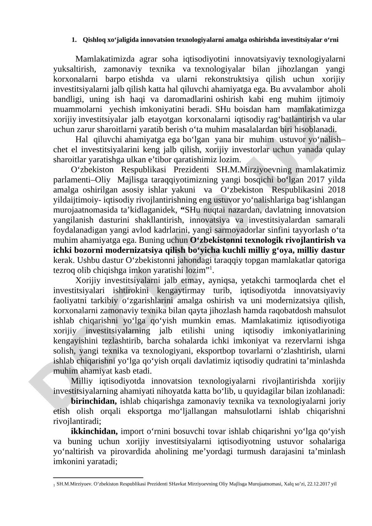 Qishloq xo‘jaligida innovatsion texnologiyalarni amalga oshirishda investitsiyalar o‘rni