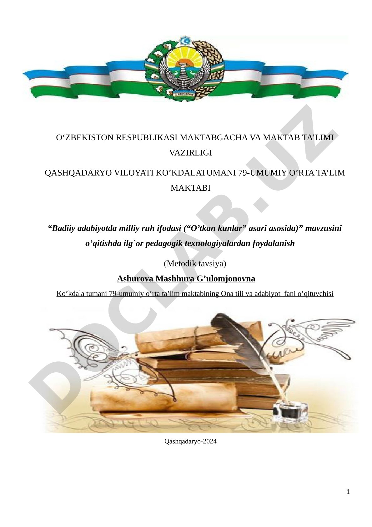 Badiiy adabiyotda milliy ruh ifodasi (O'tkan kunlar asari asosida)