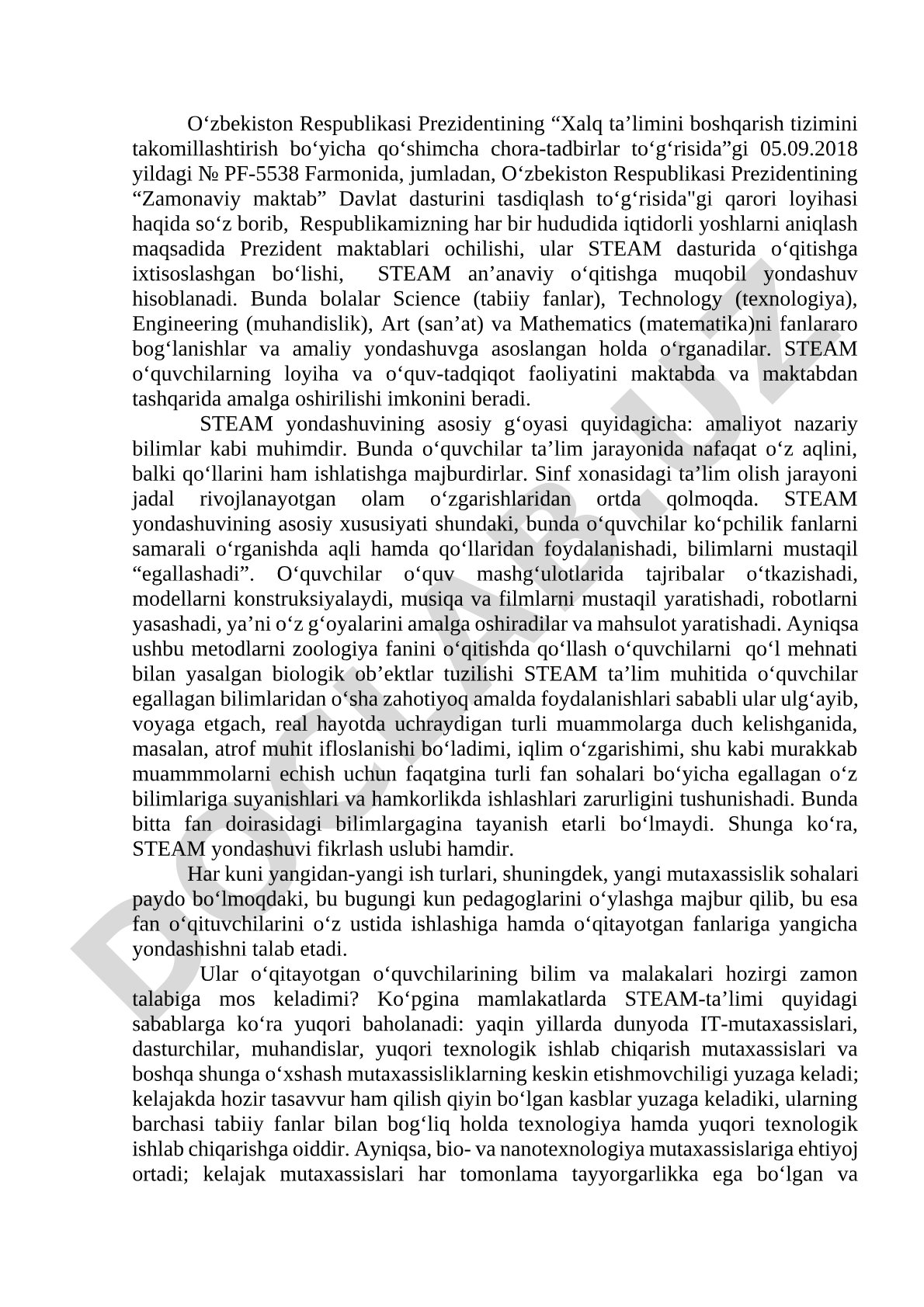 STEAM ta’lim yondashuvi va Prezident maktablari