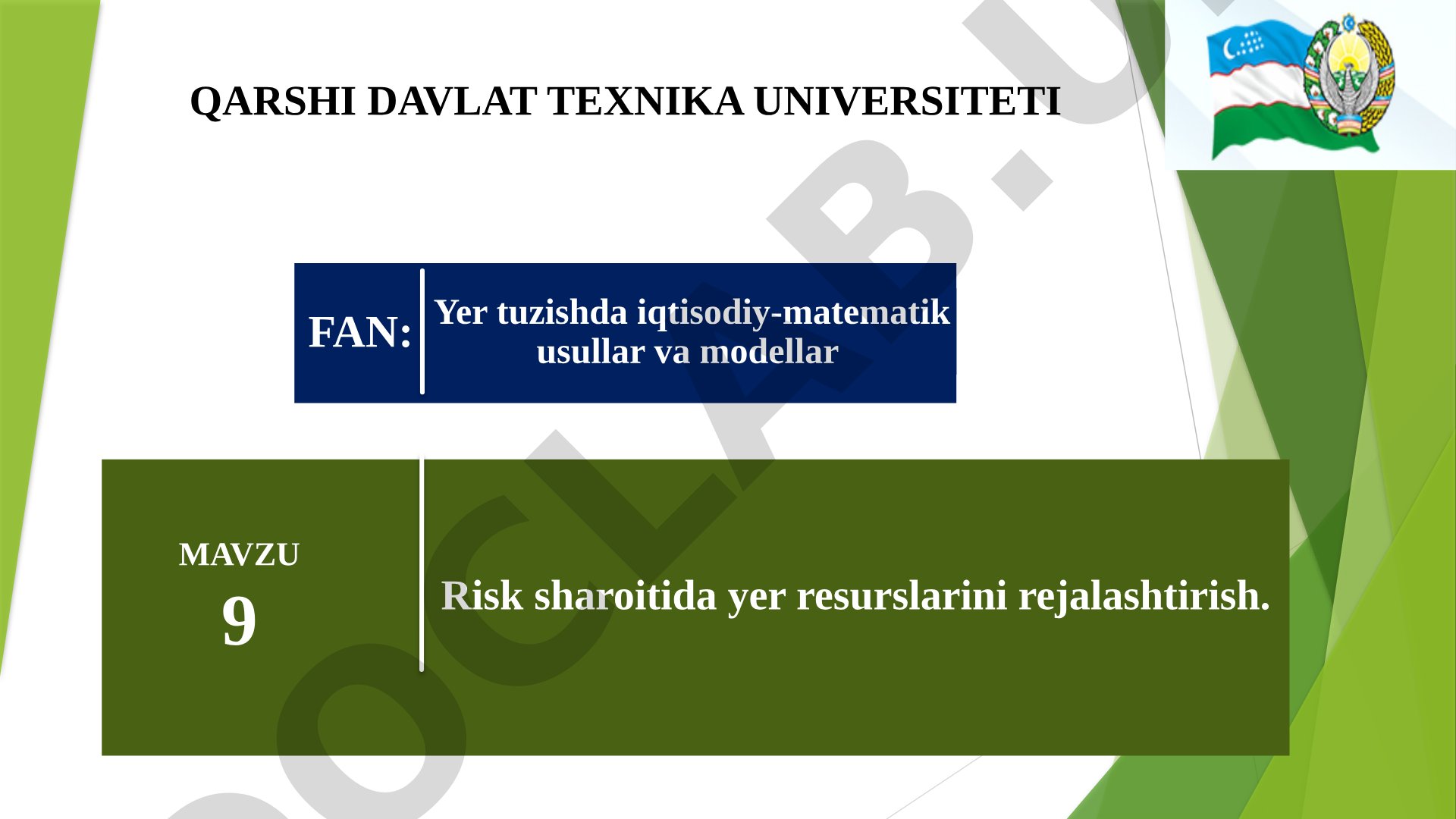 Risk sharoitida yer resurslarini rejalashtirish