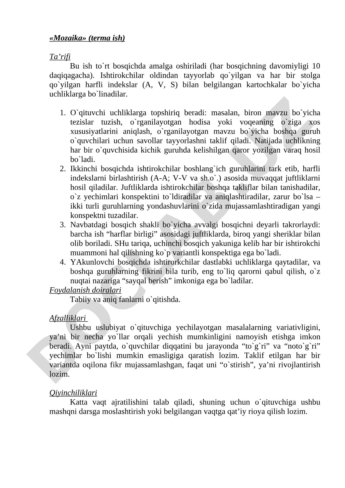 «Mozaika» (terma ish) Ta’rifi