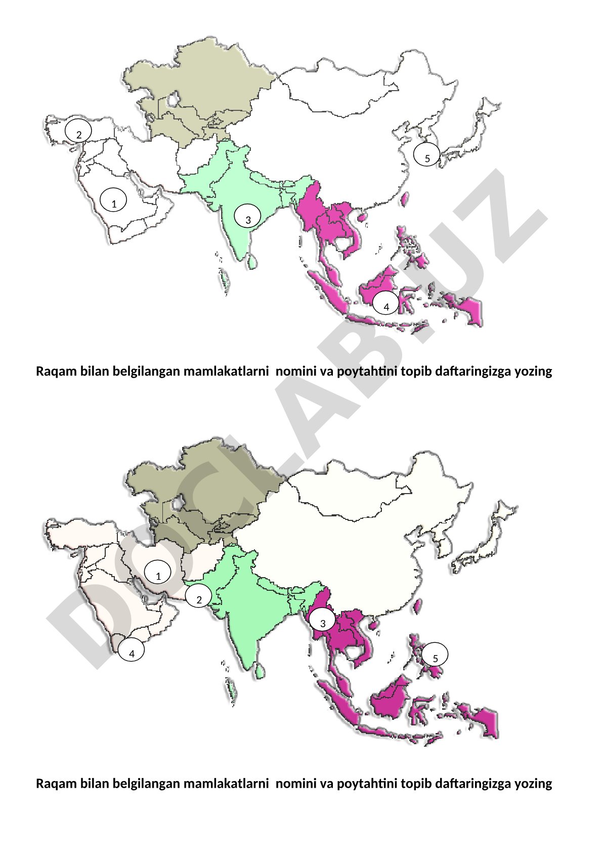 Raqam bilan belgilangan mamlakatlar va poytaxtlari