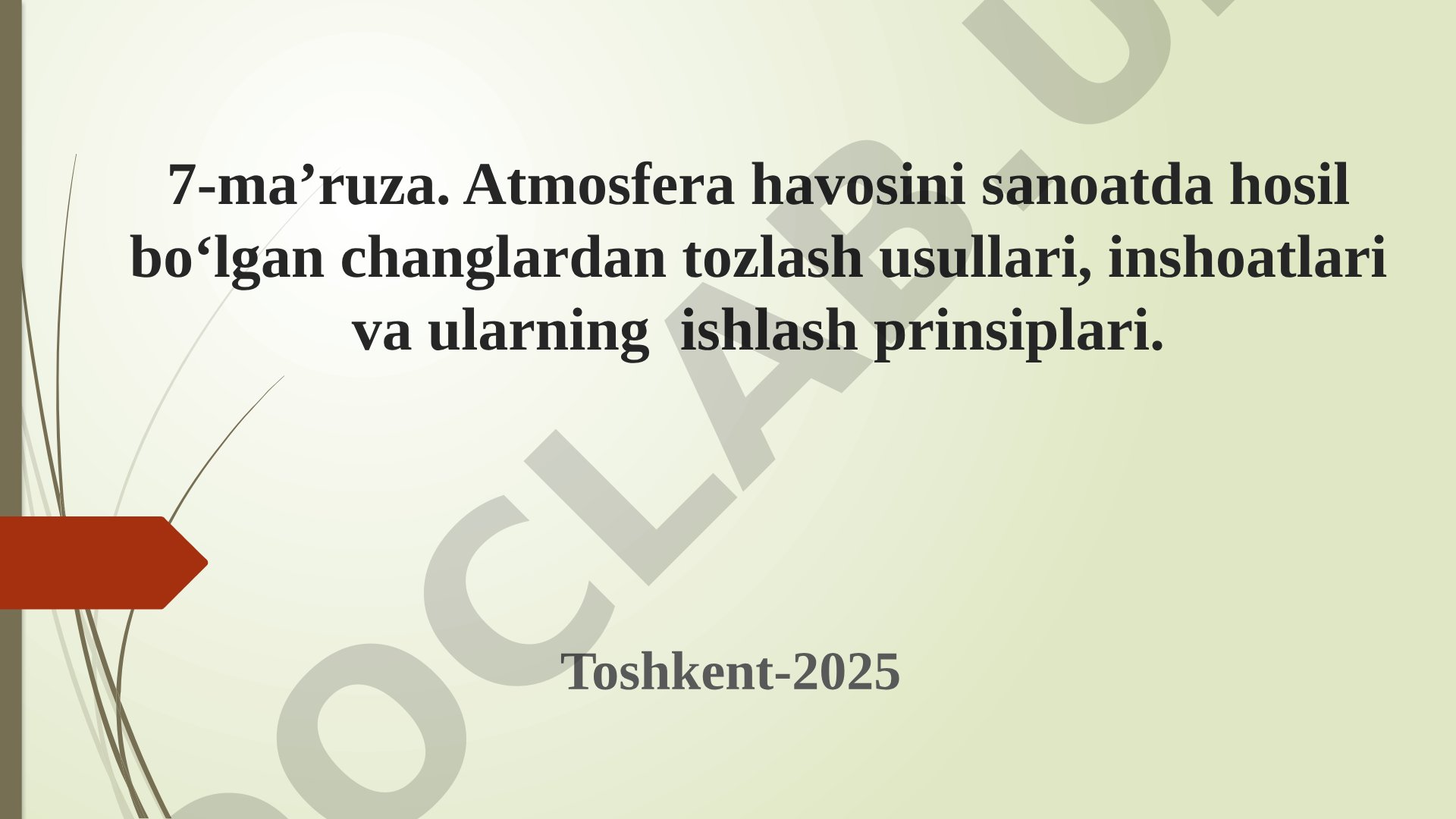 Atmosfera havosini sanoatda hosil bo‘lgan changlardan tozlash usullari, inshoatlari va ularning ishlash prinsiplari