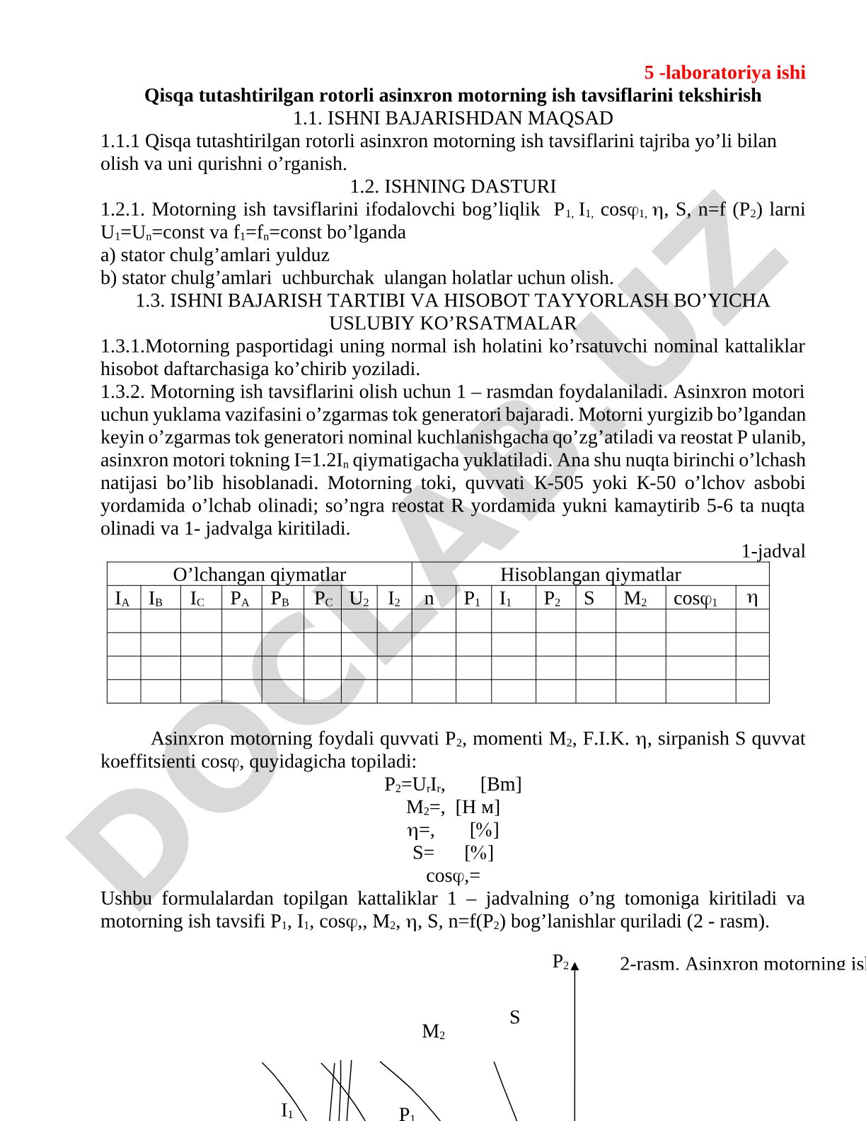 Qisqa tutashtirilgan rotorli asinxron motorning ish tavsiflarini tekshirish