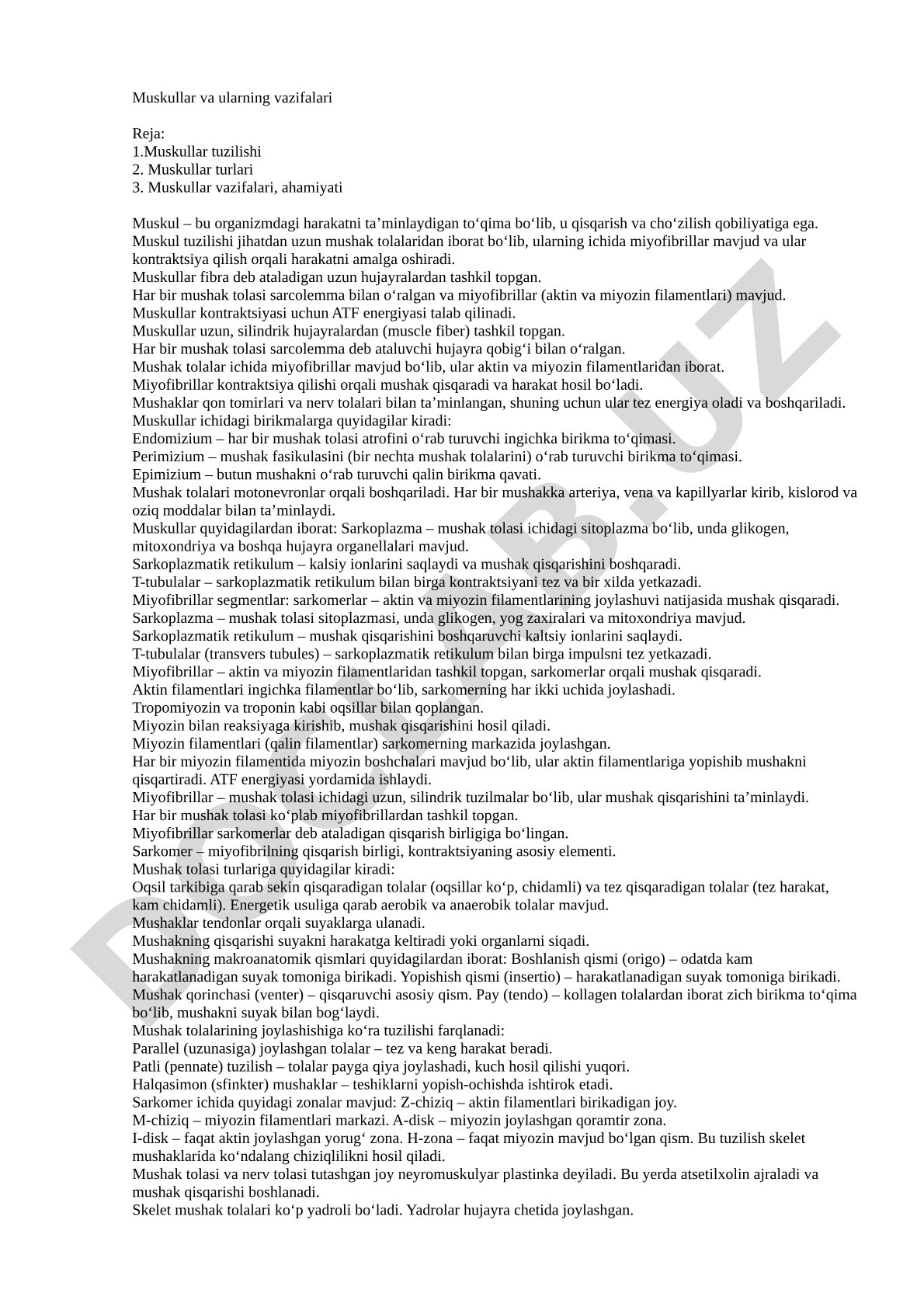 Muskullar va ularning vazifalari