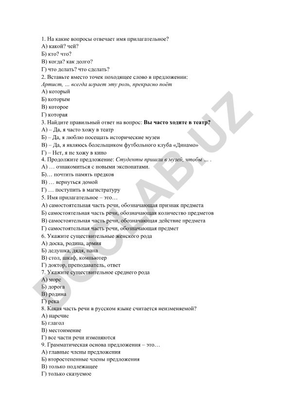 Русский язык: вопросы по имени прилагательному и существительному