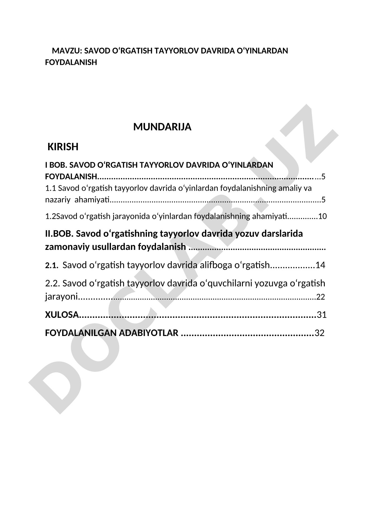 Savod oʻrgatish tayyorlov davrida oʻyinlardan foydalanish