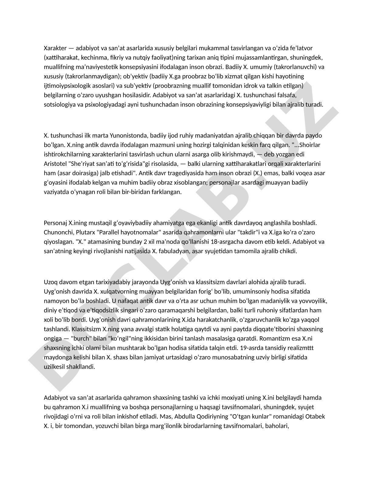 Adabiyotda xarakter tushunchasi