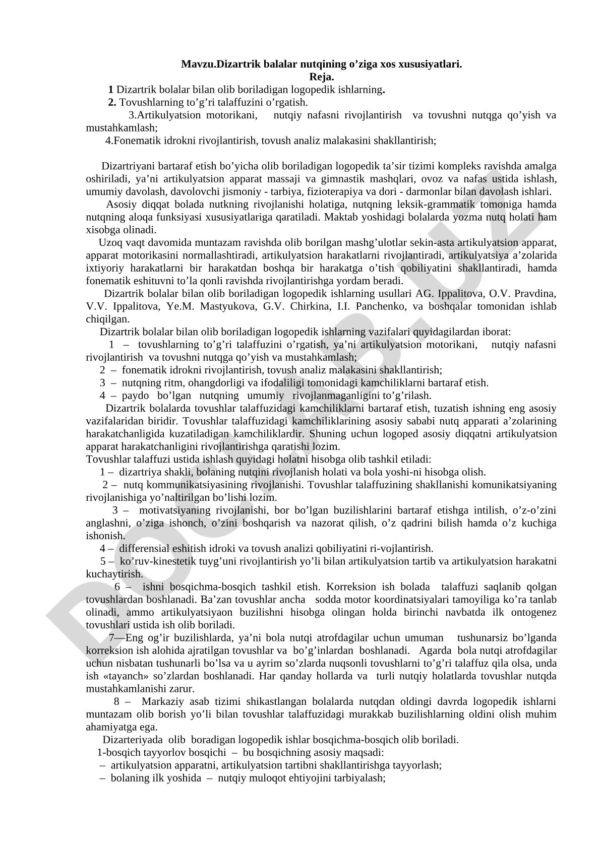 Dizartrik balalar nutqining o'ziga xos xususiyatlari