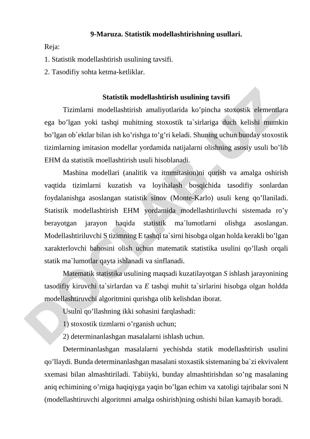 Statistik modellashtirishning usullari