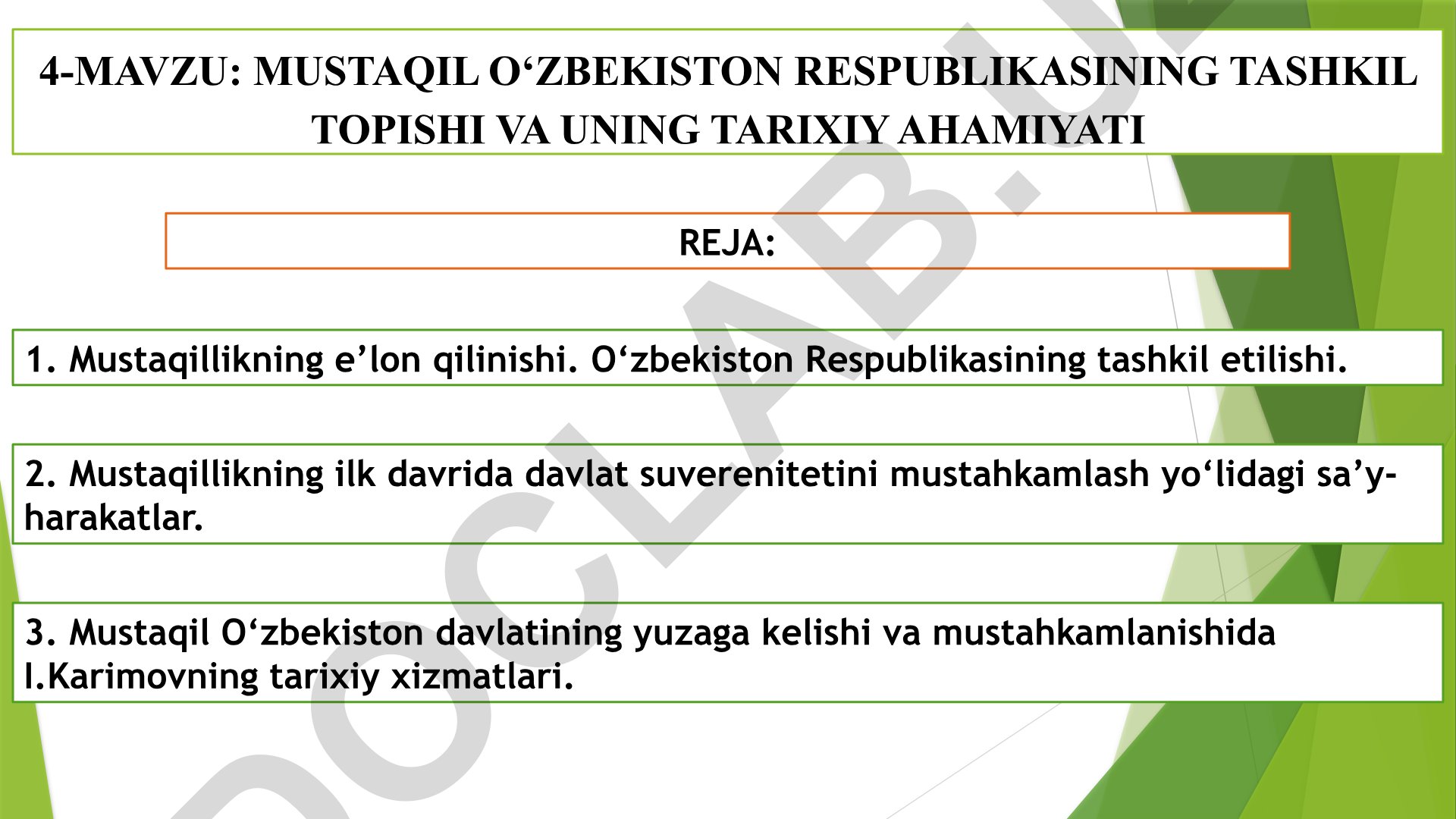 Mustaqil O‘zbekiston Respublikasining tashkil topishi va uning tarixiy ahamiyati