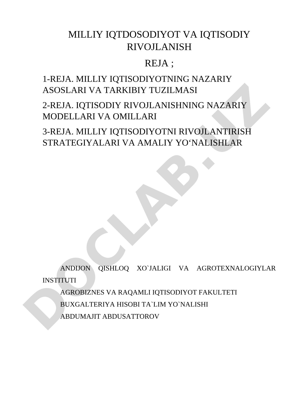 Milliy iqtisodiyot va iqtisodiy rivojlanish