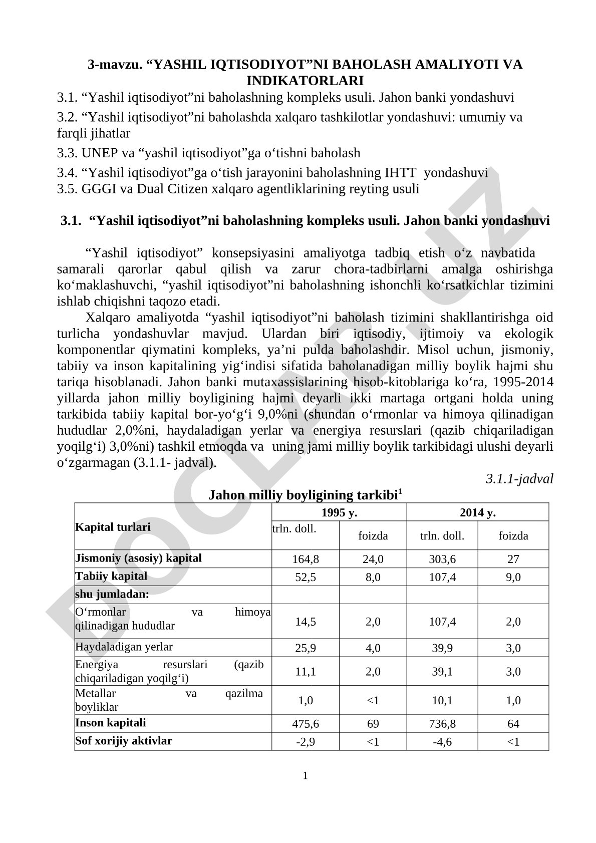 Yashil iqtisodiyotni baholash amaliyoti va indikatorlari