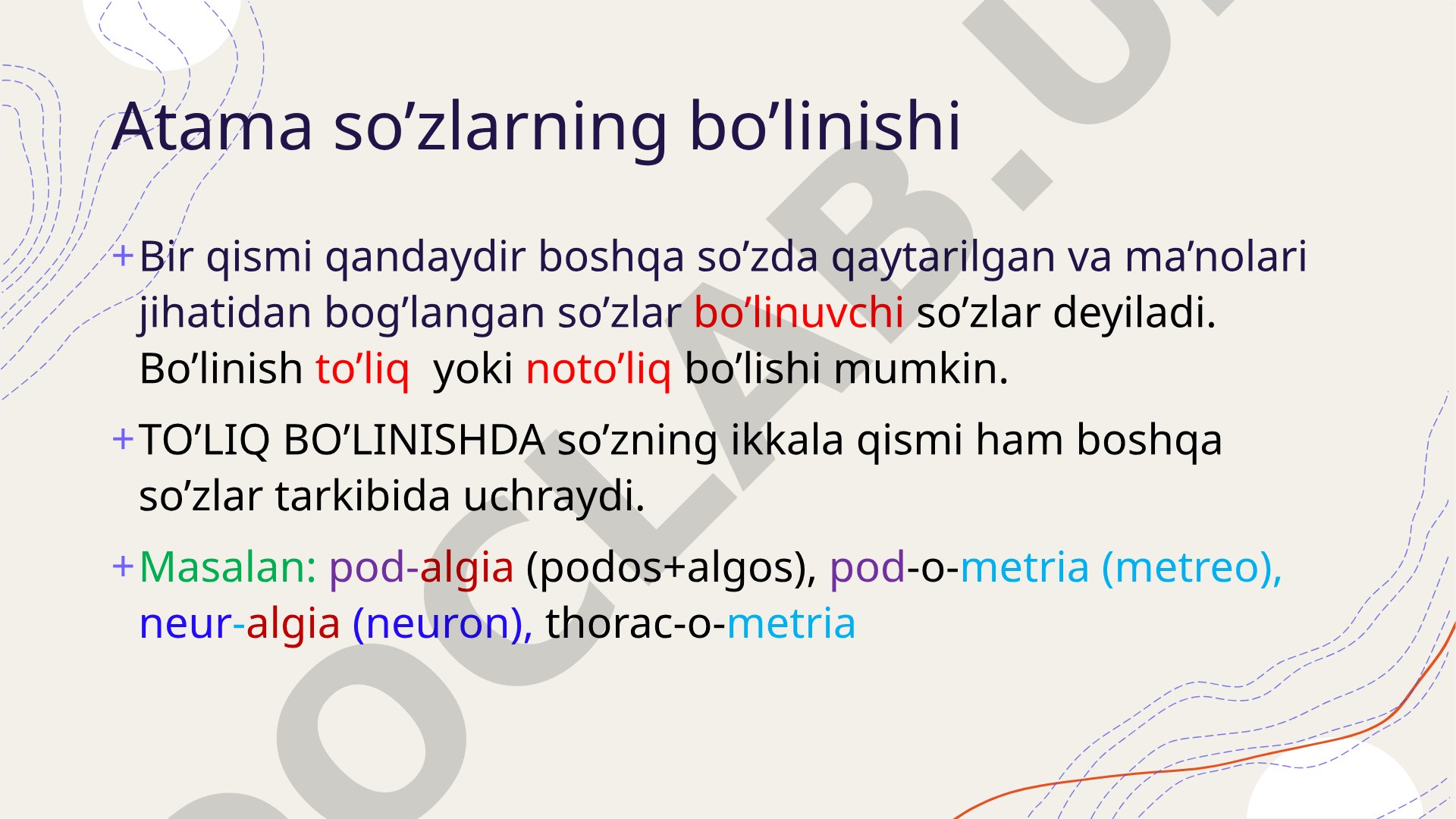 Atama so’zlarning bo’linishi