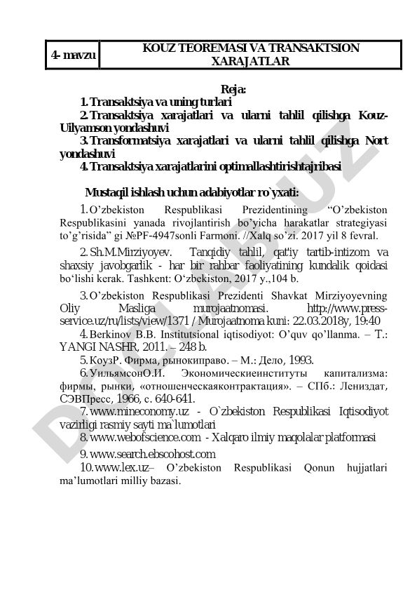 Kouz teoremasi va transaktsion xarajatlar