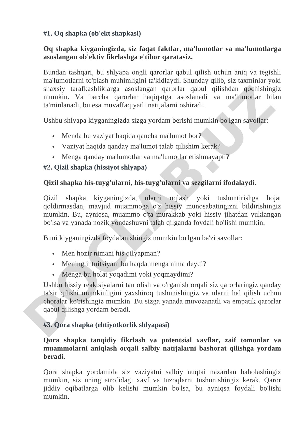 Oq shapka va Qizil shapka fikrlash usullari