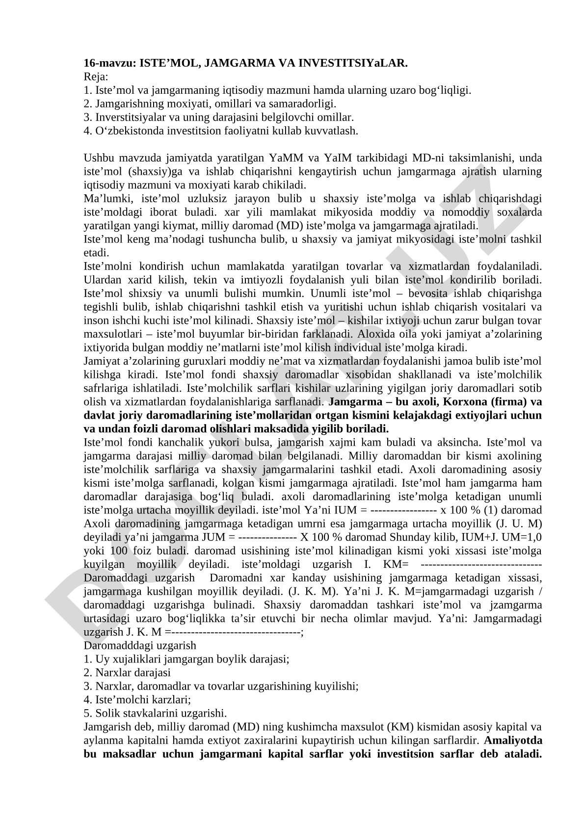 Iste'mol, jamg'arma va investitsiyalar