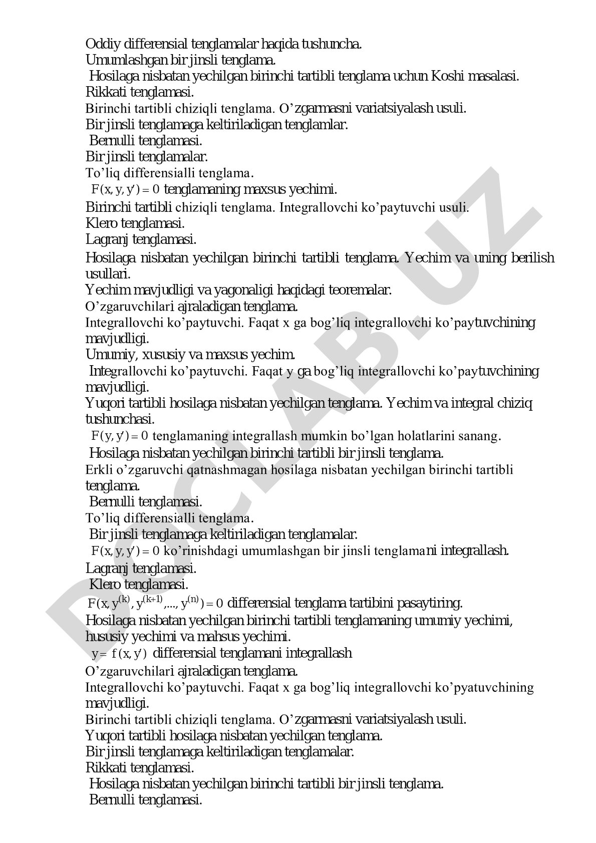 Oddiy differensial tenglamalar haqida tushuncha