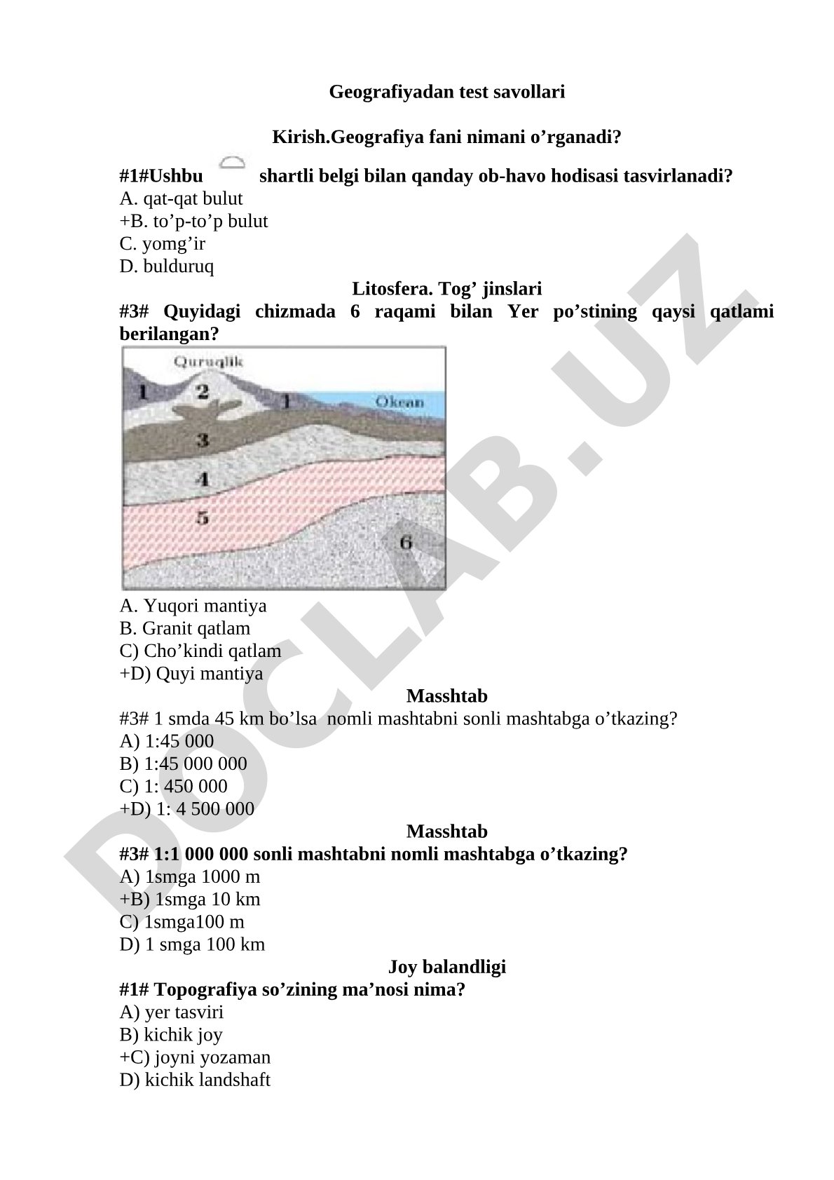 Geografiyadan test savollari