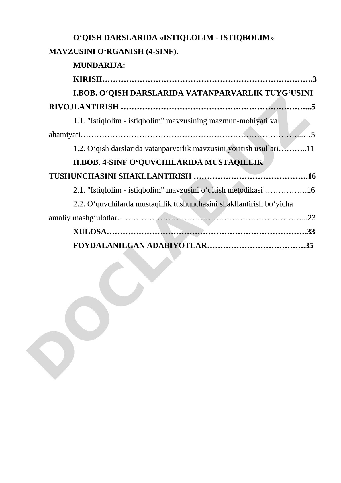 O‘qish darslarida «Istiqlolim - Istiqbolim» mavzusini o‘rganish (4-sinf)