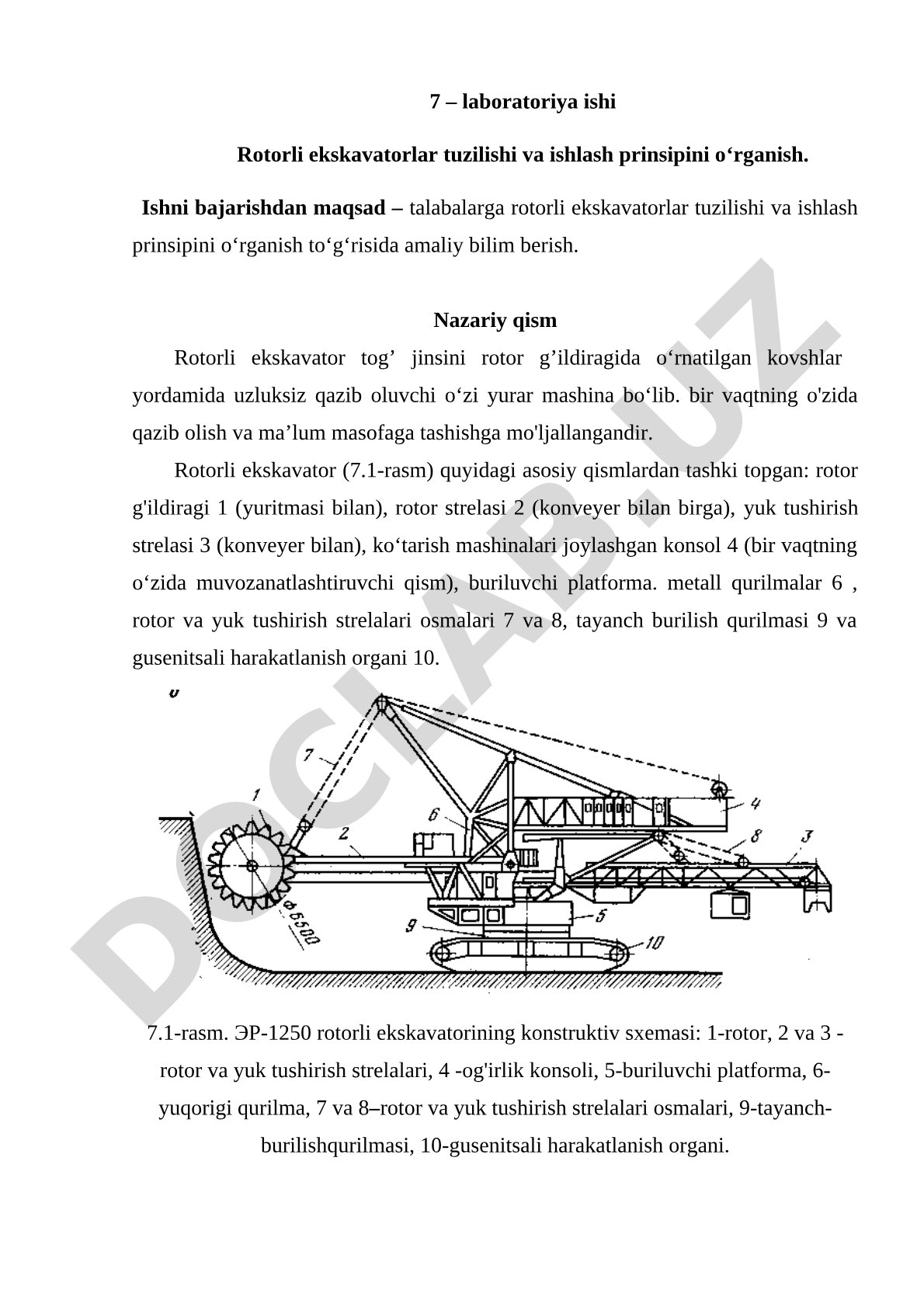 Rotorli ekskavatorlar tuzilishi va ishlash prinsipini o‘rganish