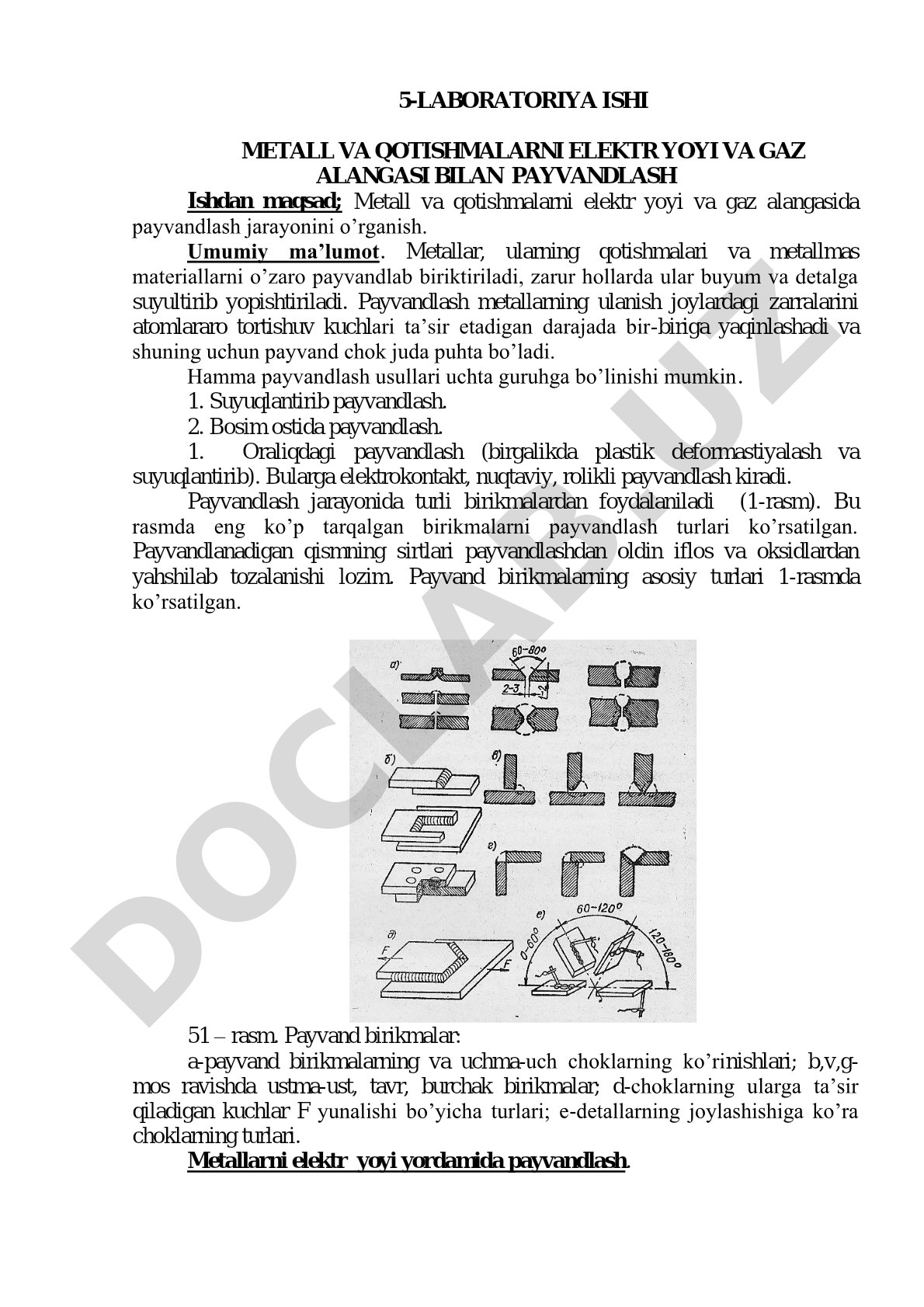 Metall va qotishmalarni elektr yoyi va gaz alangasi bilan payvandlash