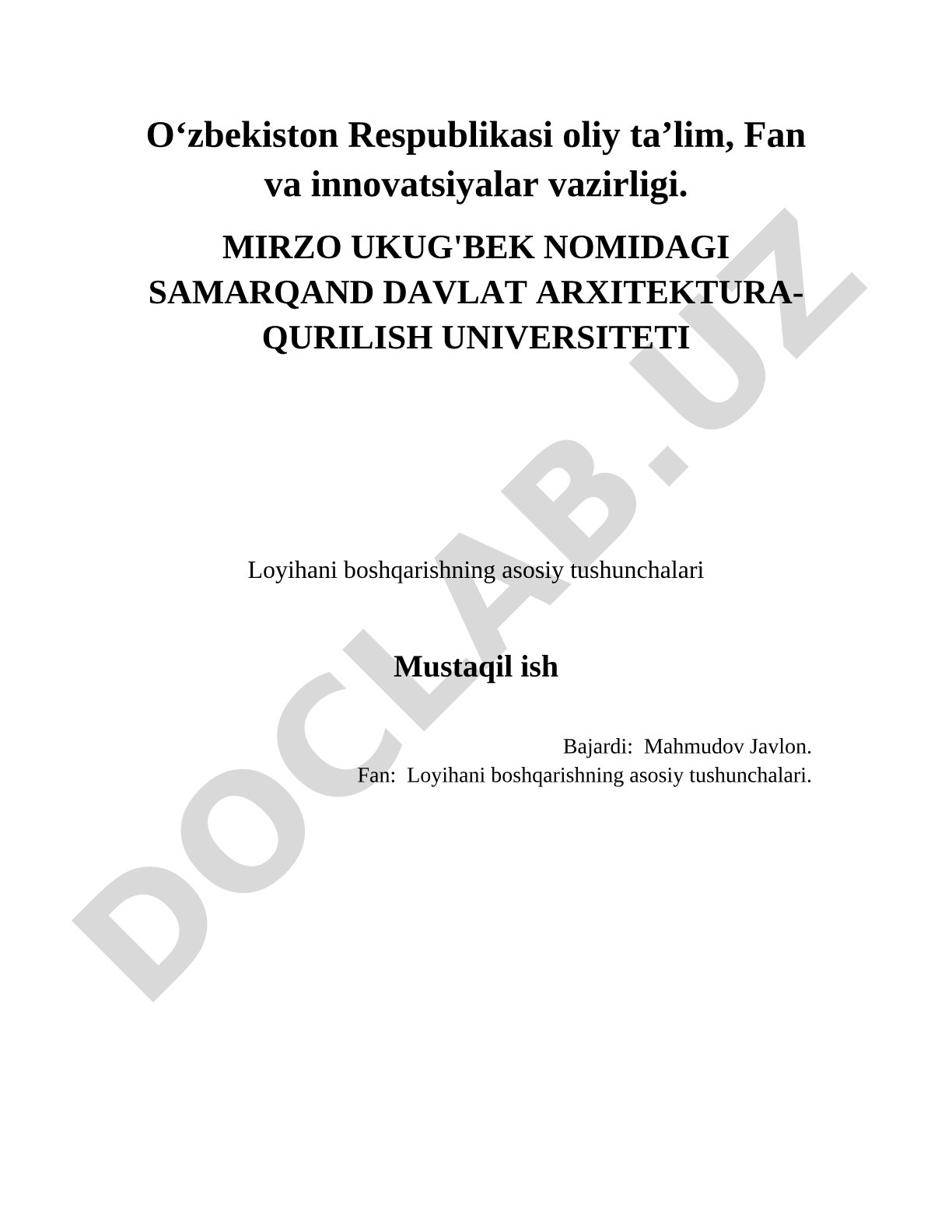 Loyihani boshqarishning asosiy tushunchalari