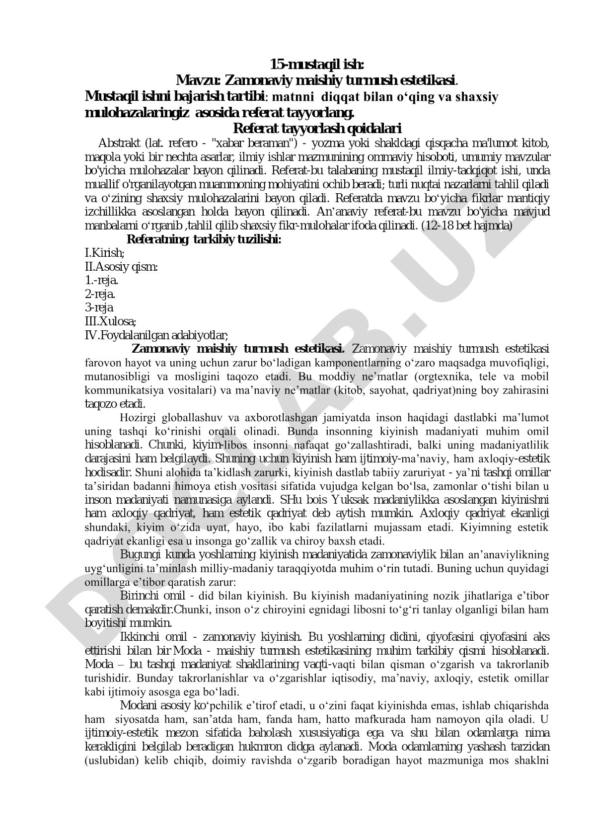 Zamonaviy maishiy turmush estetikasi