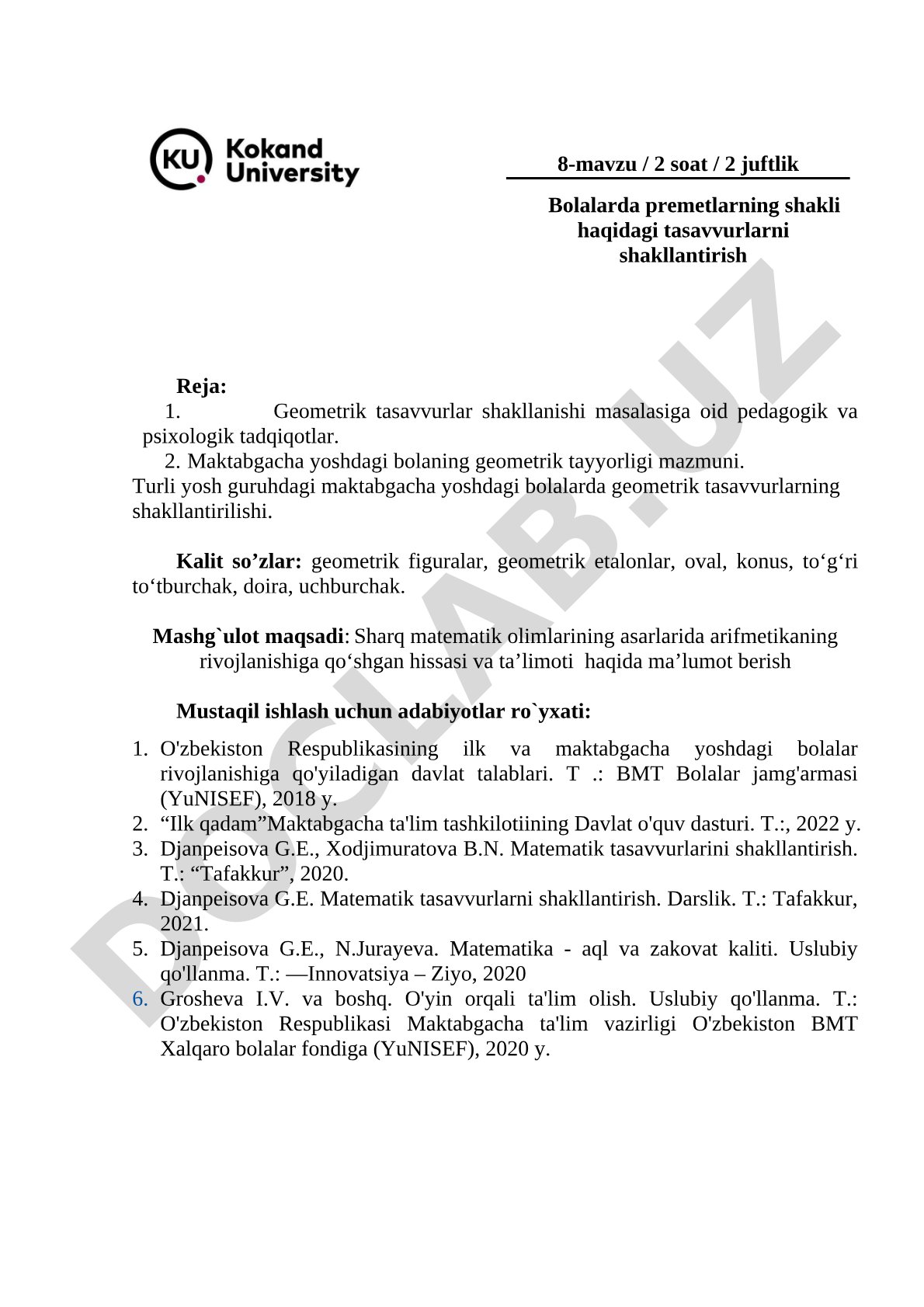 Bolalarda premetlarning shakli haqidagi tasavvurlarni shakllantirish