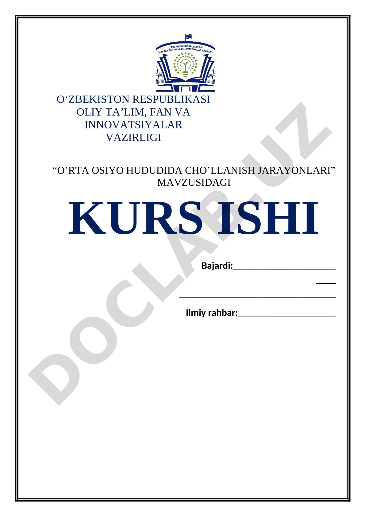 O‘rta Osiyo hududida cho‘llanish jarayonlari