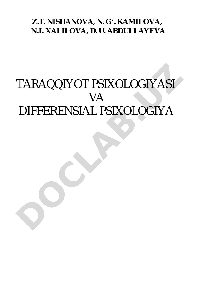 Taraqqiyot psixologiyasi va differensial psixologiya