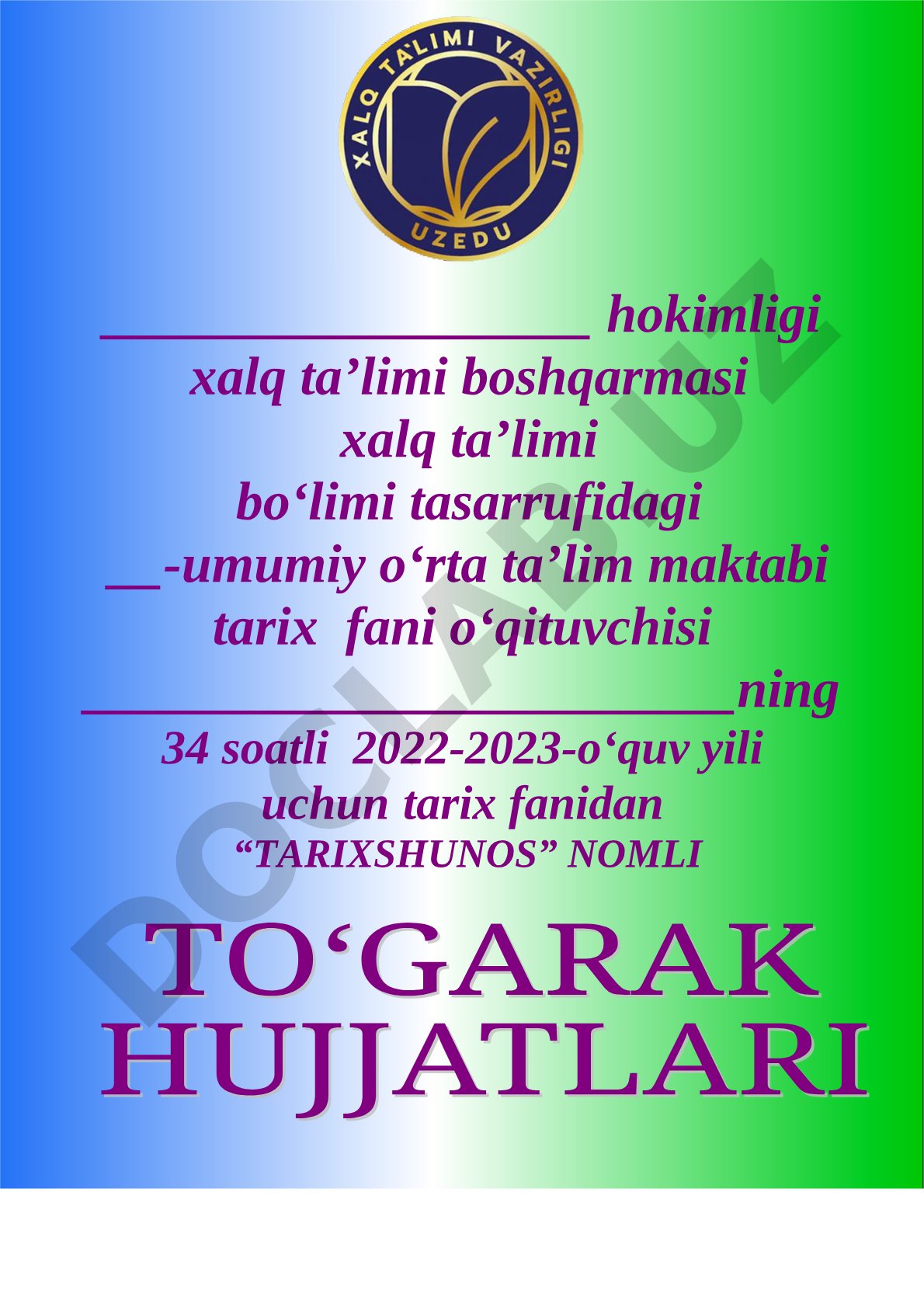 Tarixshunos to‘garagining 2022-2023 ish rejasi
