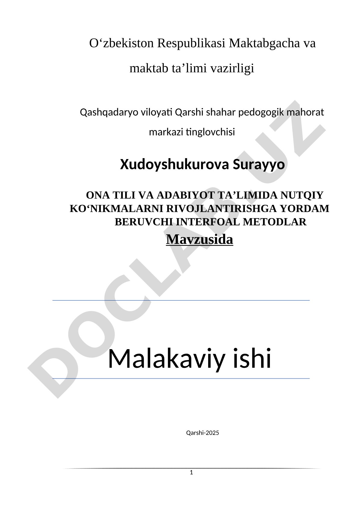 ONA TILI VA ADABIYOT TA’LIMIDA NUTQIY KO‘NIKMALARNI RIVOJLANTIRISHGA YORDAM BERUVCHI INTERFOAL METODLAR