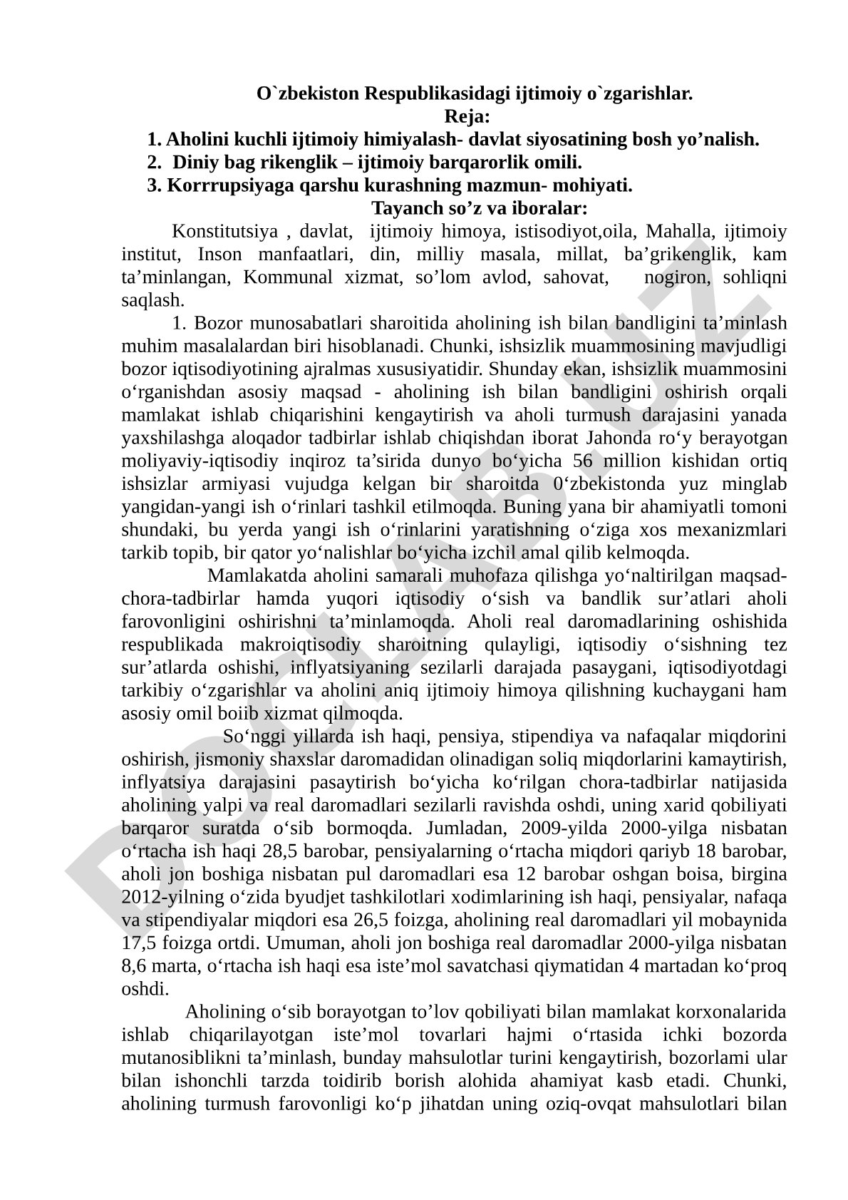 O'zbekiston Respublikasidagi ijtimoiy o'zgarishlar
