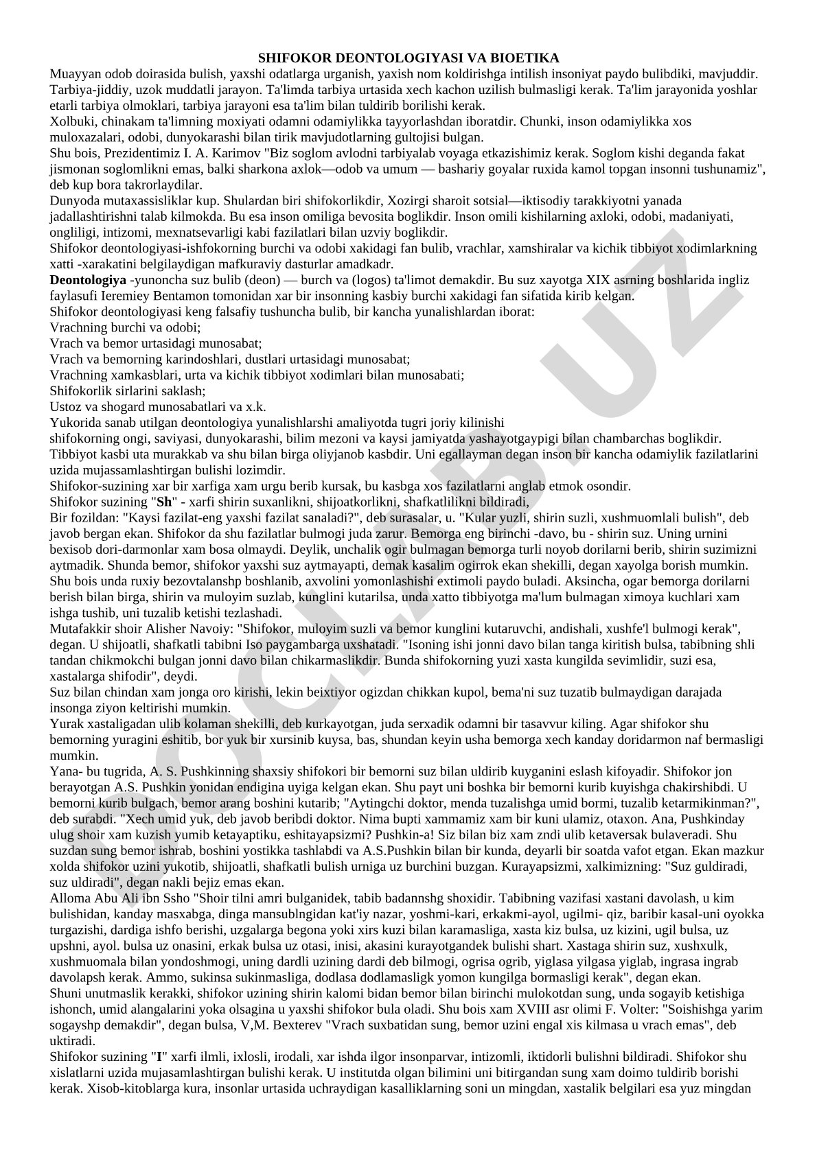 Shifokor deontologiyasi va bioetika