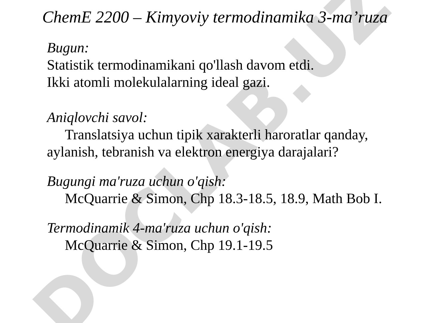 ChemE 2200 – Kimyoviy termodinamika 3-ma’ruza