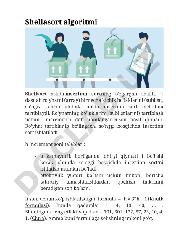 Shellsort algoritmi va uning ishlash prinsipi