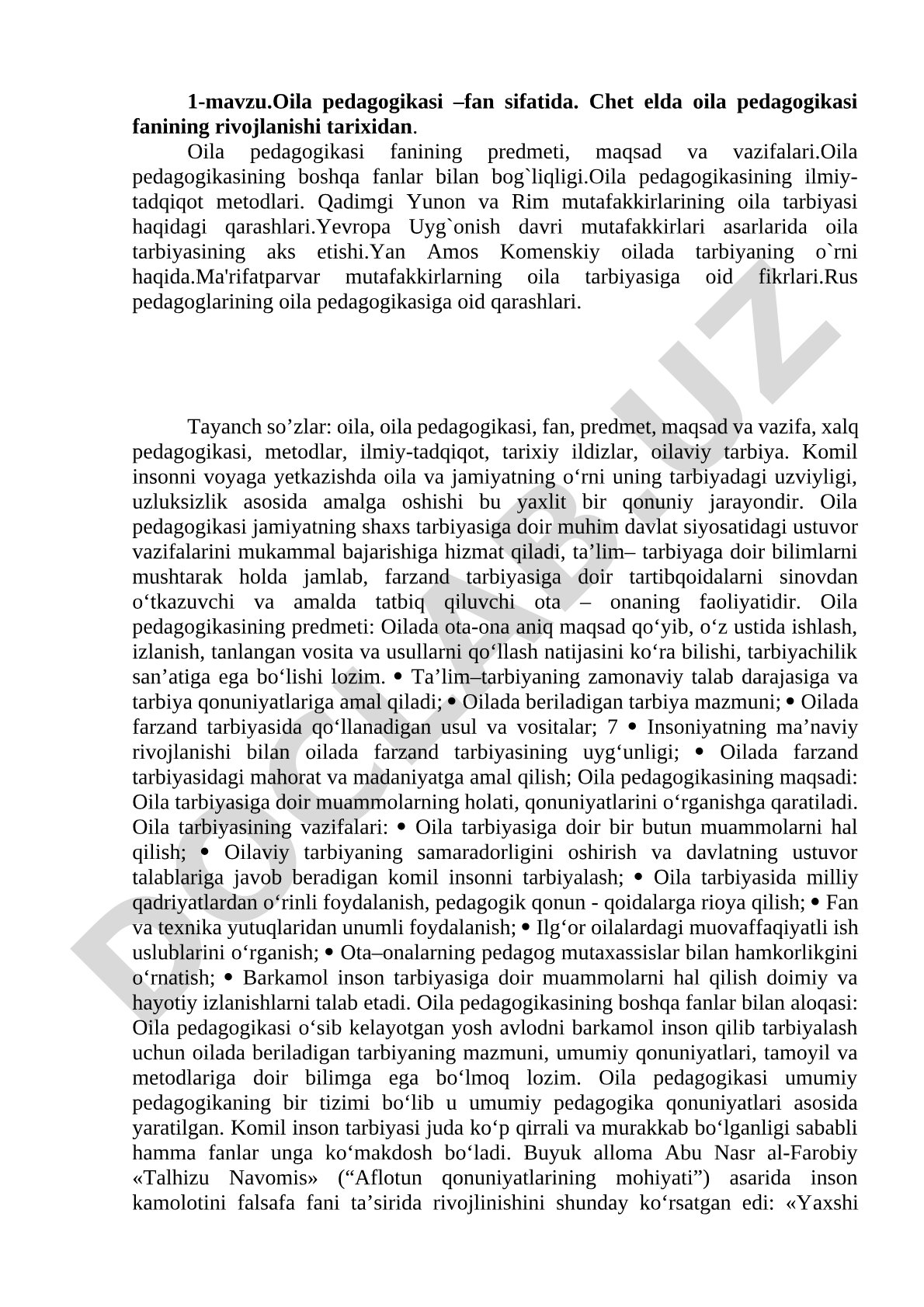 Oila pedagogikasi – fan sifatida