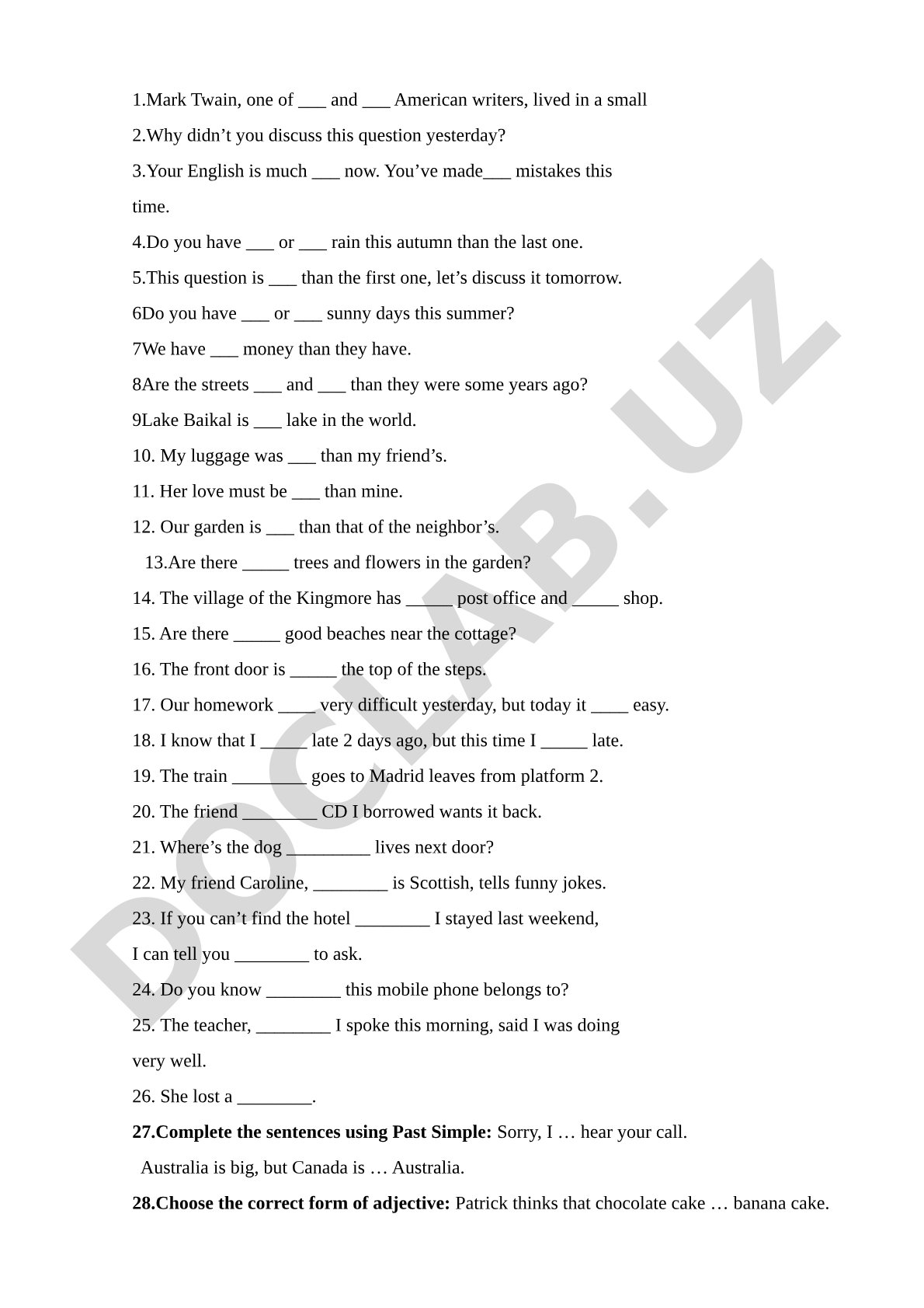 English grammar exercises: comparatives, superlatives, relative pronouns