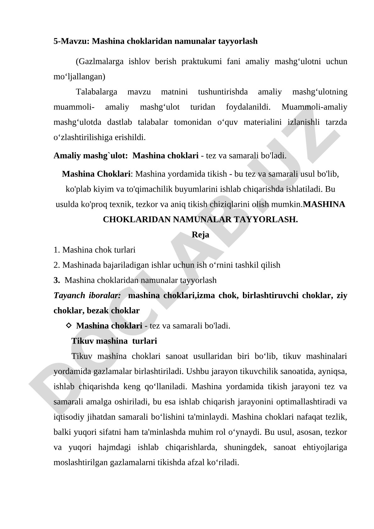 Mashina choklaridan namunalar tayyorlash